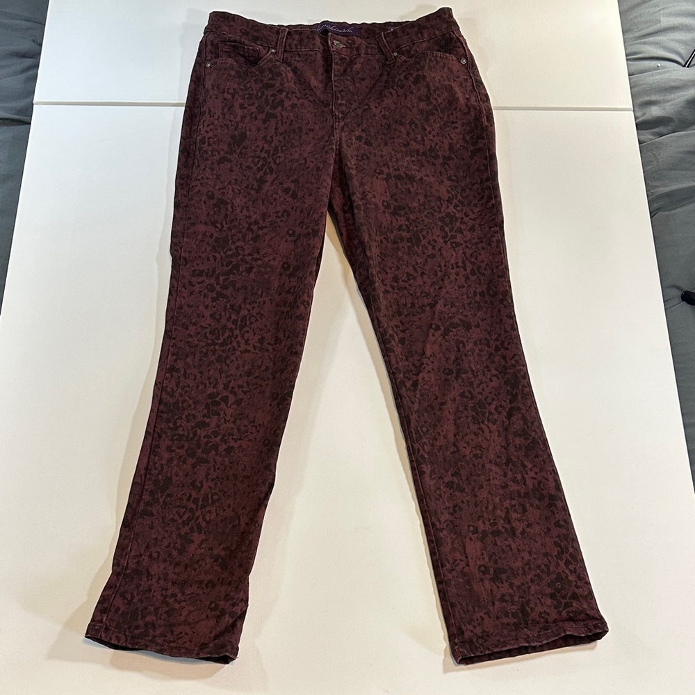 Gloria Vanderbilt Rail Straight Animal Print Pants Burgundy Brown Women’s Size 8